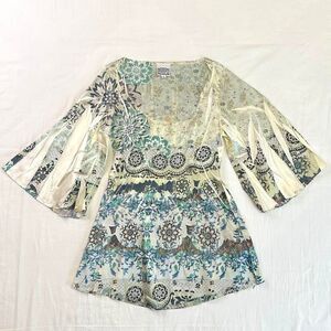 Vtg 90s Roxbury Clothing Co Floral Print Top Bell Sleeves Sz S Boho Fairy Hippie